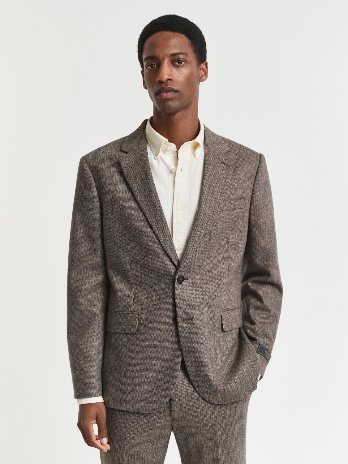 GANT Tailored Fit Wool Blend Herringbone Suit Jacket, Deep Brown