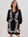 Phase Eight Bettie Embroidered Mini Dress, Black/Multi