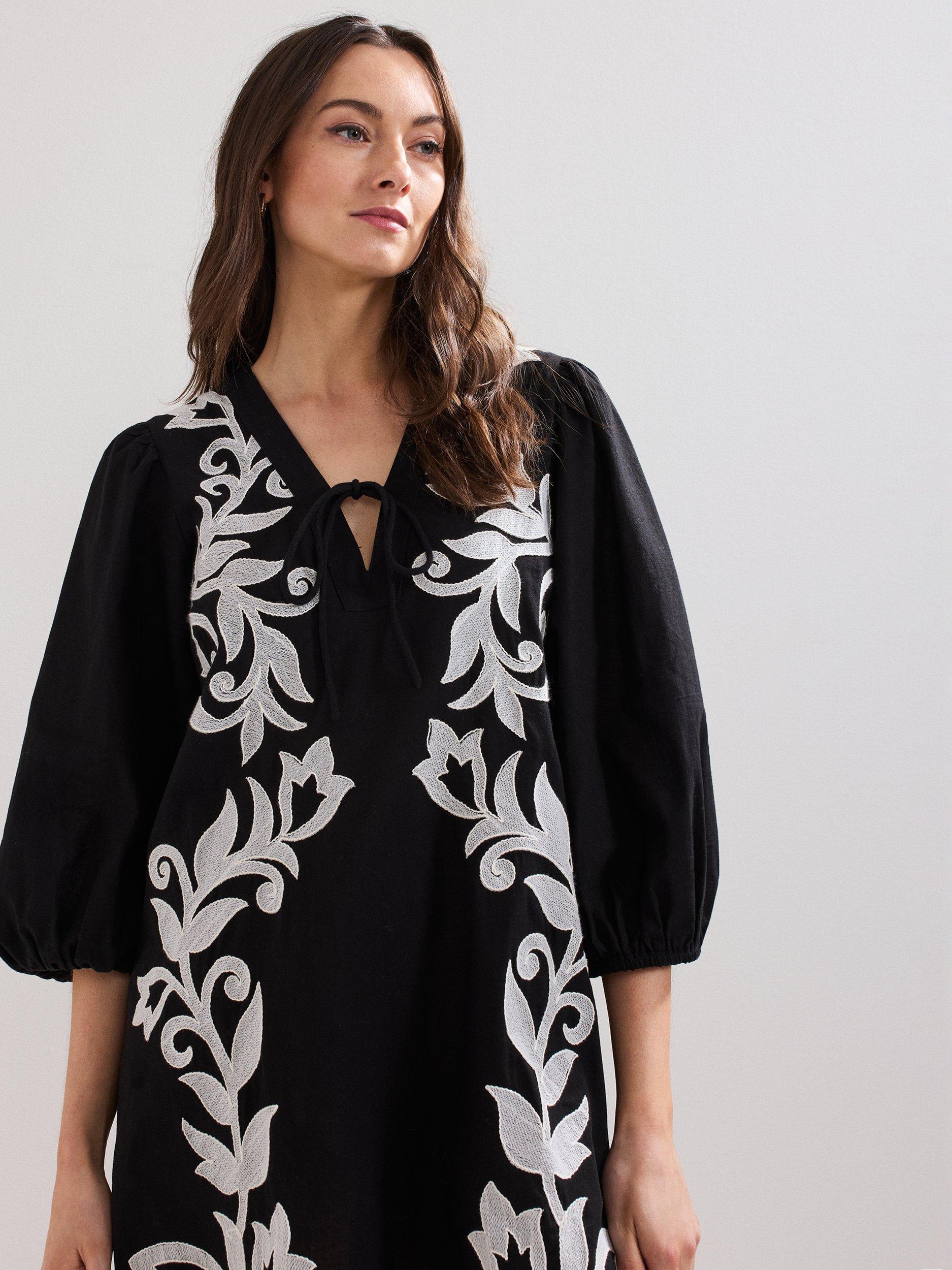 Product image 3 of 6, which shows Phase Eight Bettie Embroidered Mini Dress, Black/Multi, 8