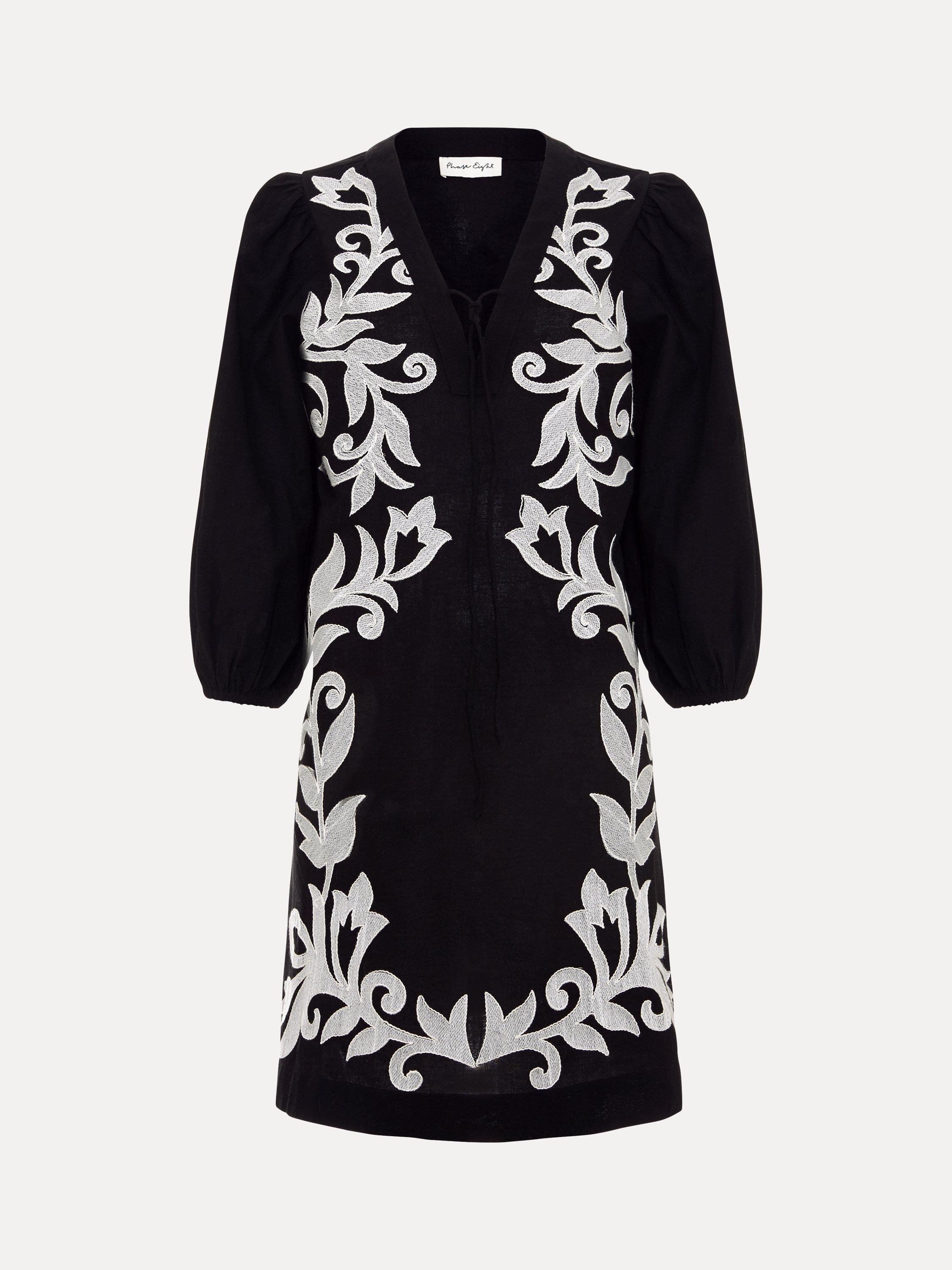 Product image 4 of 6, which shows Phase Eight Bettie Embroidered Mini Dress, Black/Multi, 8