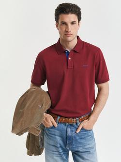 GANT Cotton Blend Regular Fit Contrast Logo Pique Polo Shirt, Plumped Red, Plumped Red