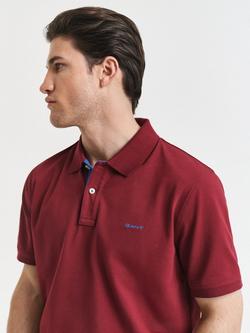 GANT Cotton Blend Regular Fit Contrast Logo Pique Polo Shirt, Plumped Red - view 2, Plumped Red