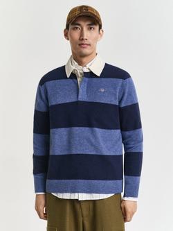 GANT Wool Blend Stripe Long Sleeve Rugby Polo Shirt, Marine