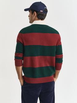 GANT Wool Blend Stripe Long Sleeve Rugby Polo Shirt - view 2, Green/Red