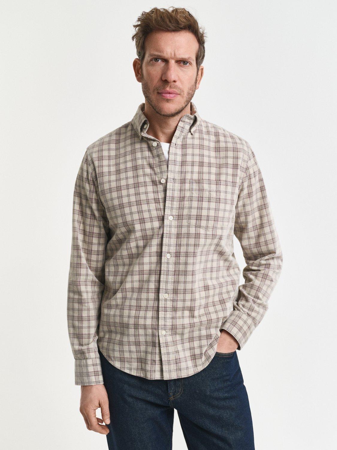 Product image 1 of 5, which shows GANT Cotton Regular Fit Cord Check Shirt, Greige, M