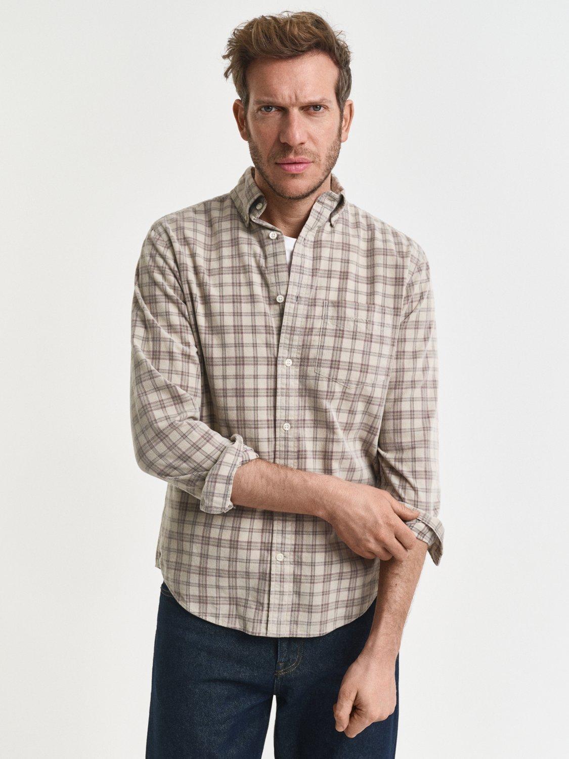 Product image 4 of 5, which shows GANT Cotton Regular Fit Cord Check Shirt, Greige, M