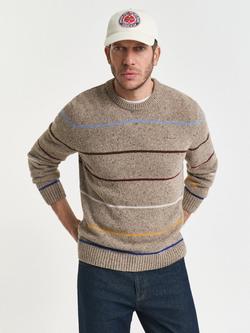GANT Striped Wool Blend Jumper, Dark Sand Melange, Dk. Sand Melange