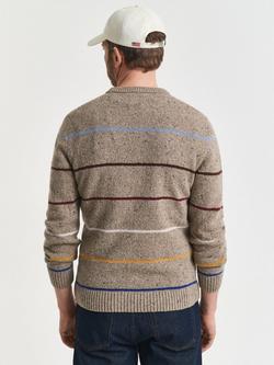 GANT Striped Wool Blend Jumper, Dark Sand Melange - view 2, Dk. Sand Melange