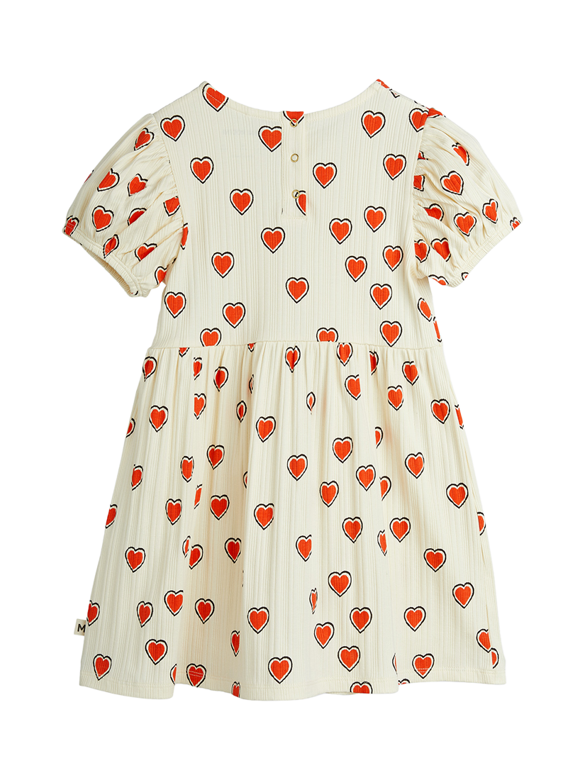 Product image 2 of 4, which shows Mini Rodini Kids' Hearts Puff Sleeve Dress, Off White, 18-36 months
