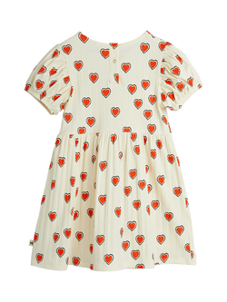Mini Rodini Kids' Hearts Puff Sleeve Dress, Off White - view 2, Off White