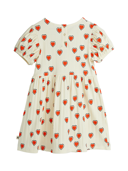 Mini Rodini Kids' Hearts Puff Sleeve Dress, Off White - view 2, Off White