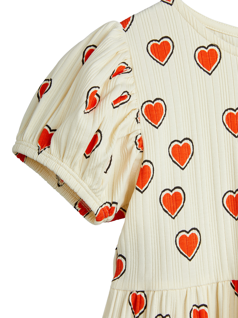 Product image 3 of 4, which shows Mini Rodini Kids' Hearts Puff Sleeve Dress, Off White, 18-36 months