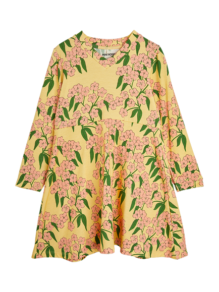 Mini Rodini Kids' Long Sleeved Alpine Flowers Dress, Yellow, Yellow