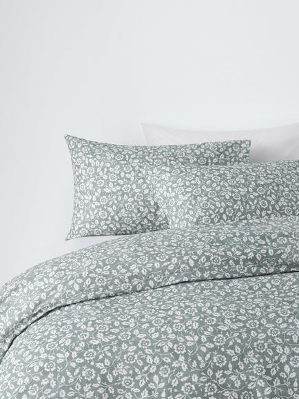 John Lewis Marlow Trailing Cotton Duvet Cover Set, Sage, Sage