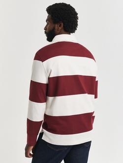 GANT Cotton Regular Fit Long Sleeve Striped Heavy Rugby Shirt, Plumped Red - view 2, Plumped Red