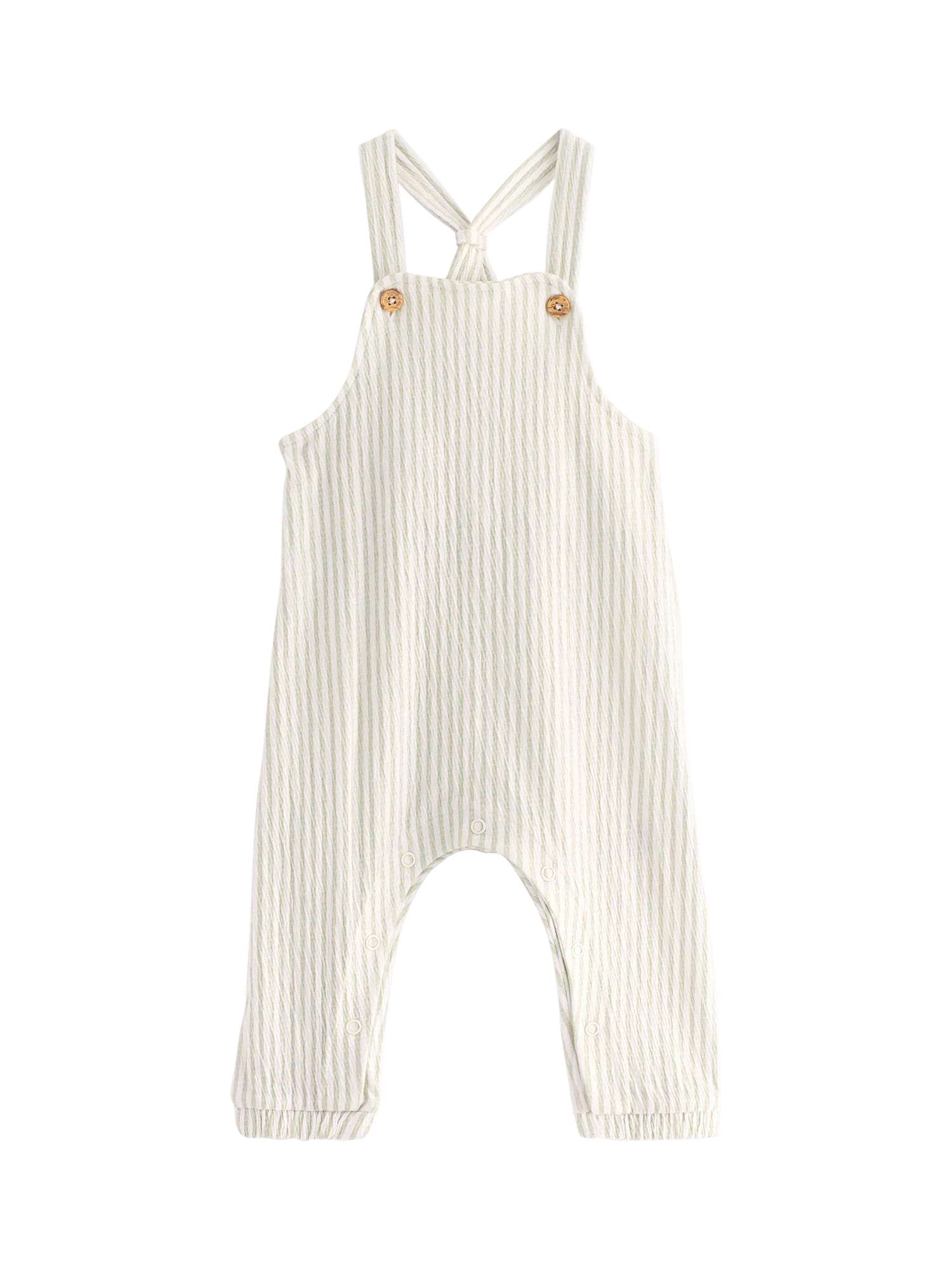 Product image 1 of 3, which shows Lindex Baby Rib Stripe Dungarees, Light Dusty White, 2-4 months