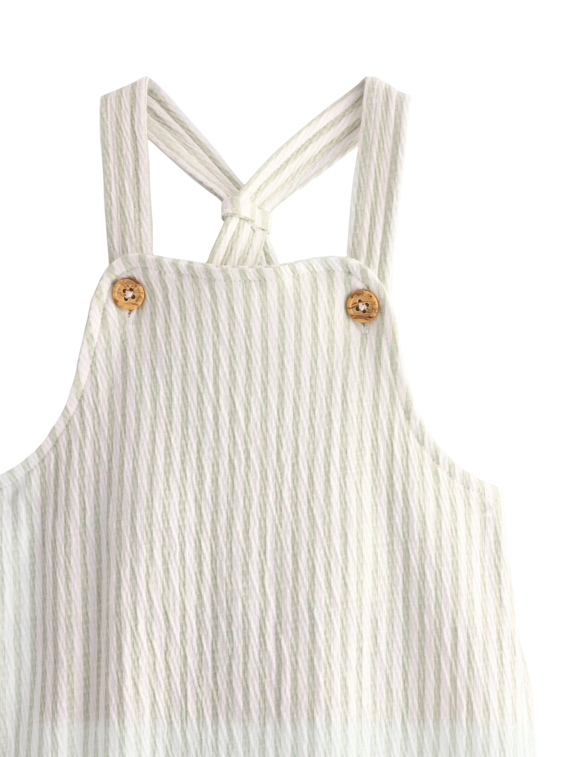 Product image 3 of 3, which shows Lindex Baby Rib Stripe Dungarees, Light Dusty White, 2-4 months