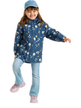 Lindex Kids' Floral Print Waterproof Jacket, Dk Dusty Blue