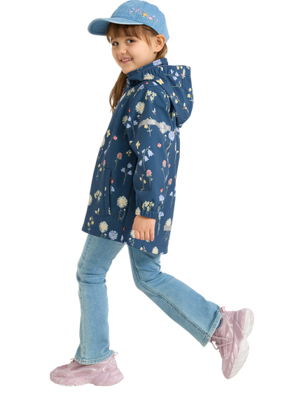 Lindex Kids' Floral Print Waterproof Jacket - view 2, Blue
