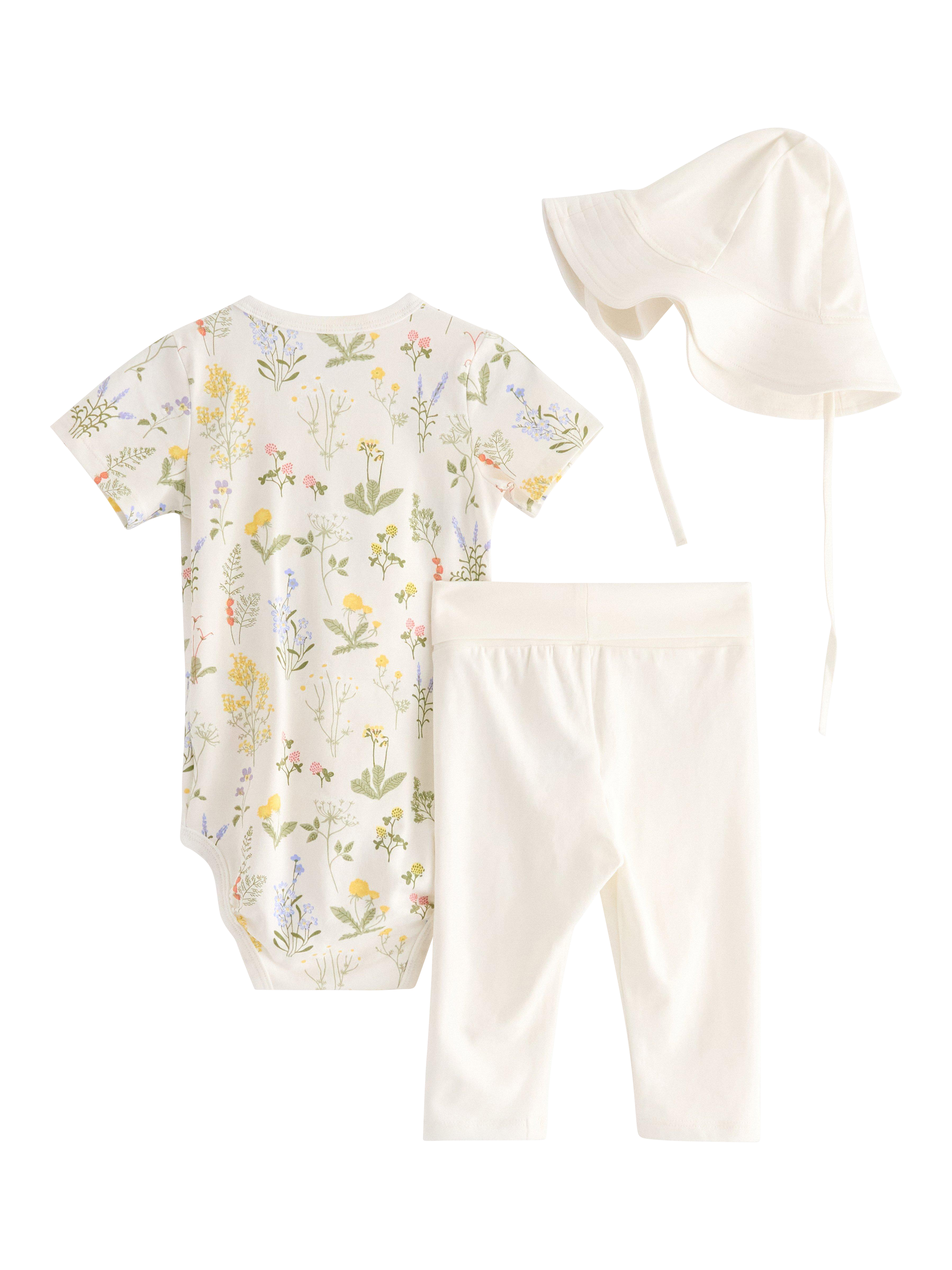 Product image 2 of 3, which shows Lindex Baby Bodysuit, Leggings & Hat Set, Light Dusty White, 4-6 months