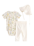 Lindex Baby Bodysuit, Leggings & Hat Set, Light Dusty White