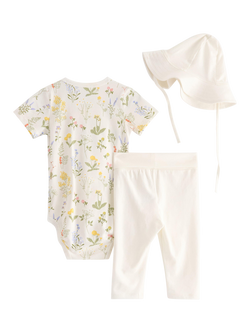 Lindex Baby Bodysuit, Leggings & Hat Set, Light Dusty White - view 2, Light Dusty White