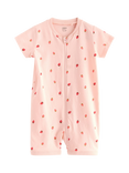Lindex Baby Cotton Strawberry Print Shortie Sleepsuit, Light Pink