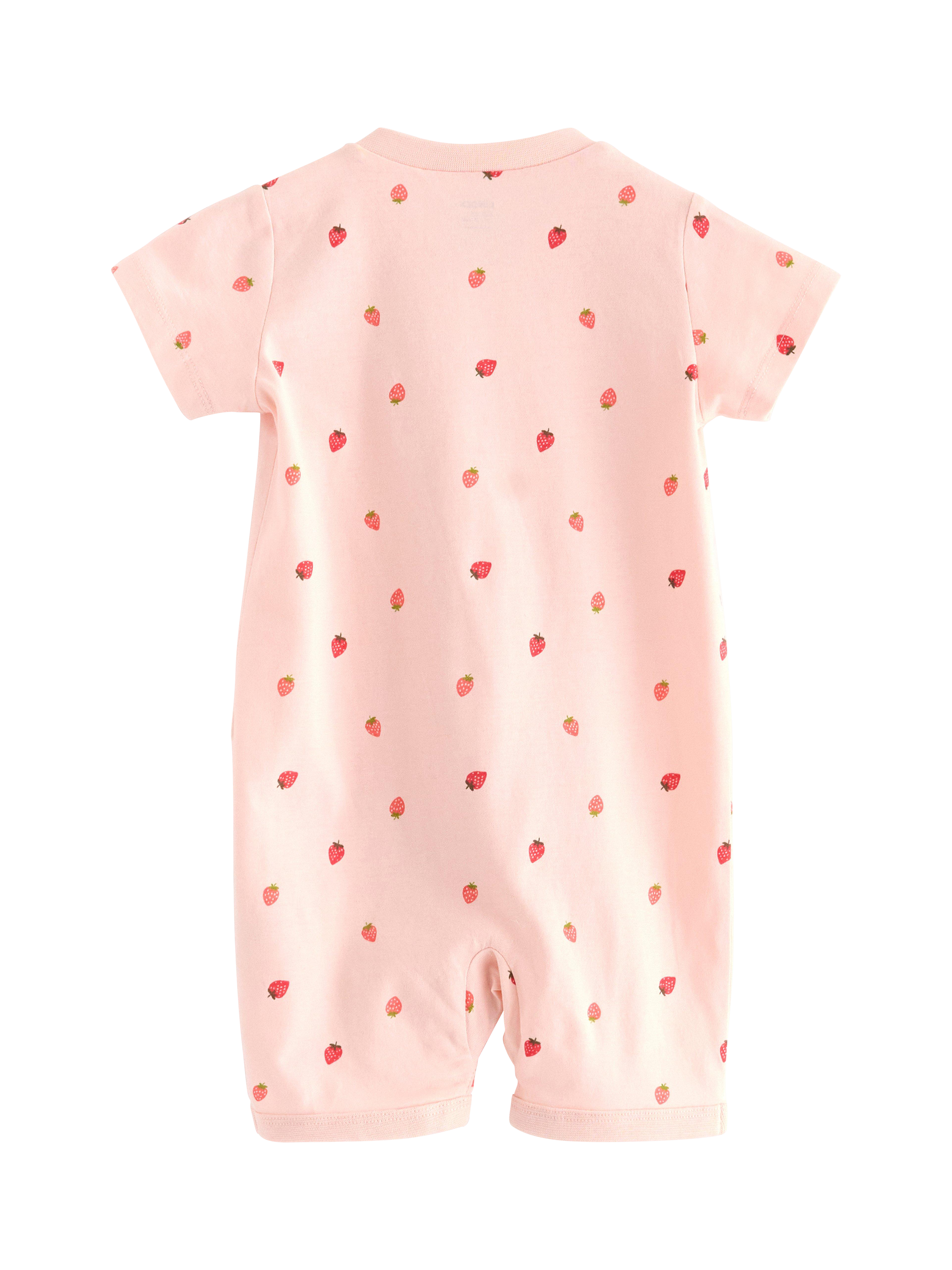 Product image 2 of 3, which shows Lindex Baby Cotton Strawberry Print Shortie Sleepsuit, Light Pink, 4-6 months