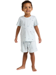 Lindex Kids' Cotton Sailboat Print Shortie Pyjama Set, Dusty Blue