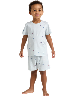 Lindex Kids' Cotton Sailboat Print Shortie Pyjama Set, Dusty Blue, Dusty Blue