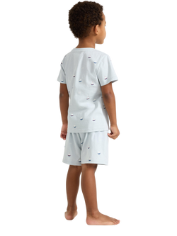 Lindex Kids' Cotton Sailboat Print Shortie Pyjama Set, Dusty Blue - view 2, Dusty Blue