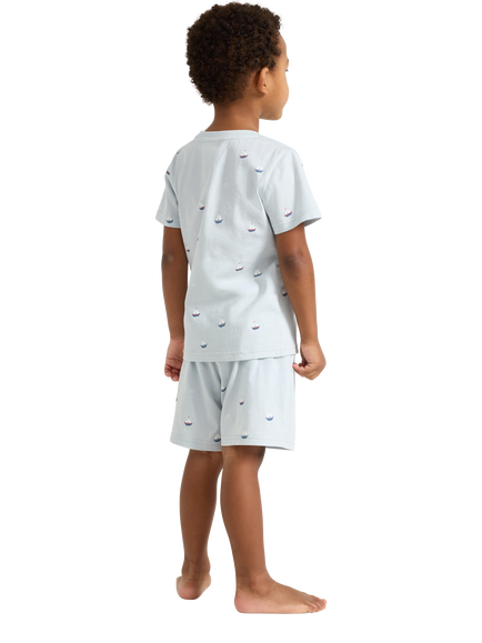 Lindex Kids' Cotton Sailboat Print Shortie Pyjama Set, Dusty Blue - view 2, Dusty Blue