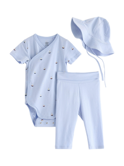 Lindex Baby Bodysuit, Leggings & Hat Set, Light Blue, Light Blue