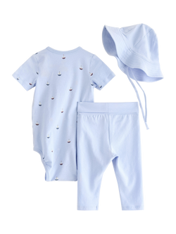 Lindex Baby Bodysuit, Leggings & Hat Set, Light Blue - view 2, Light Blue