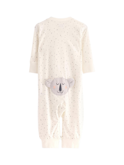 Lindex Baby Pure Cotton Koala Sleepsuit, Light Dusty White