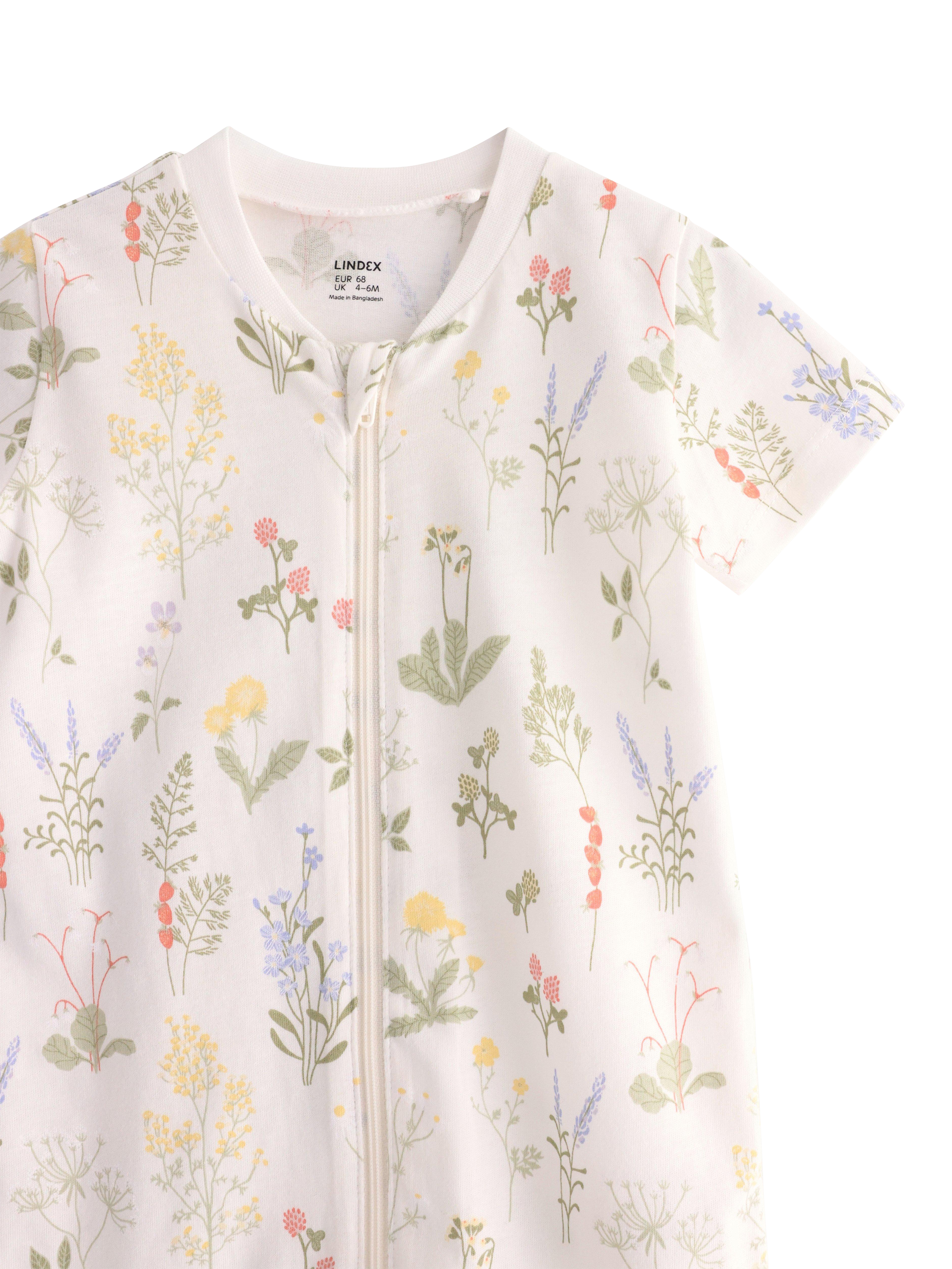 Product image 3 of 3, which shows Lindex Baby Pure Cotton Floral Print Sleepsuit, Light Dusty White, 4-6 months