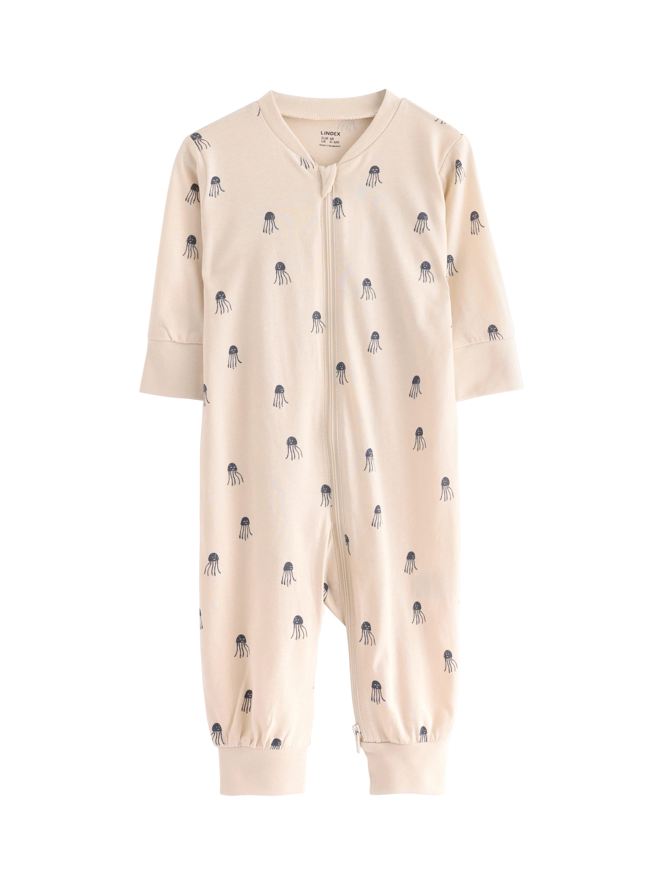 Product image 1 of 3, which shows Lindex Baby Cotton Zip-Up Sleepsuit, Light Beige, 12-18 months
