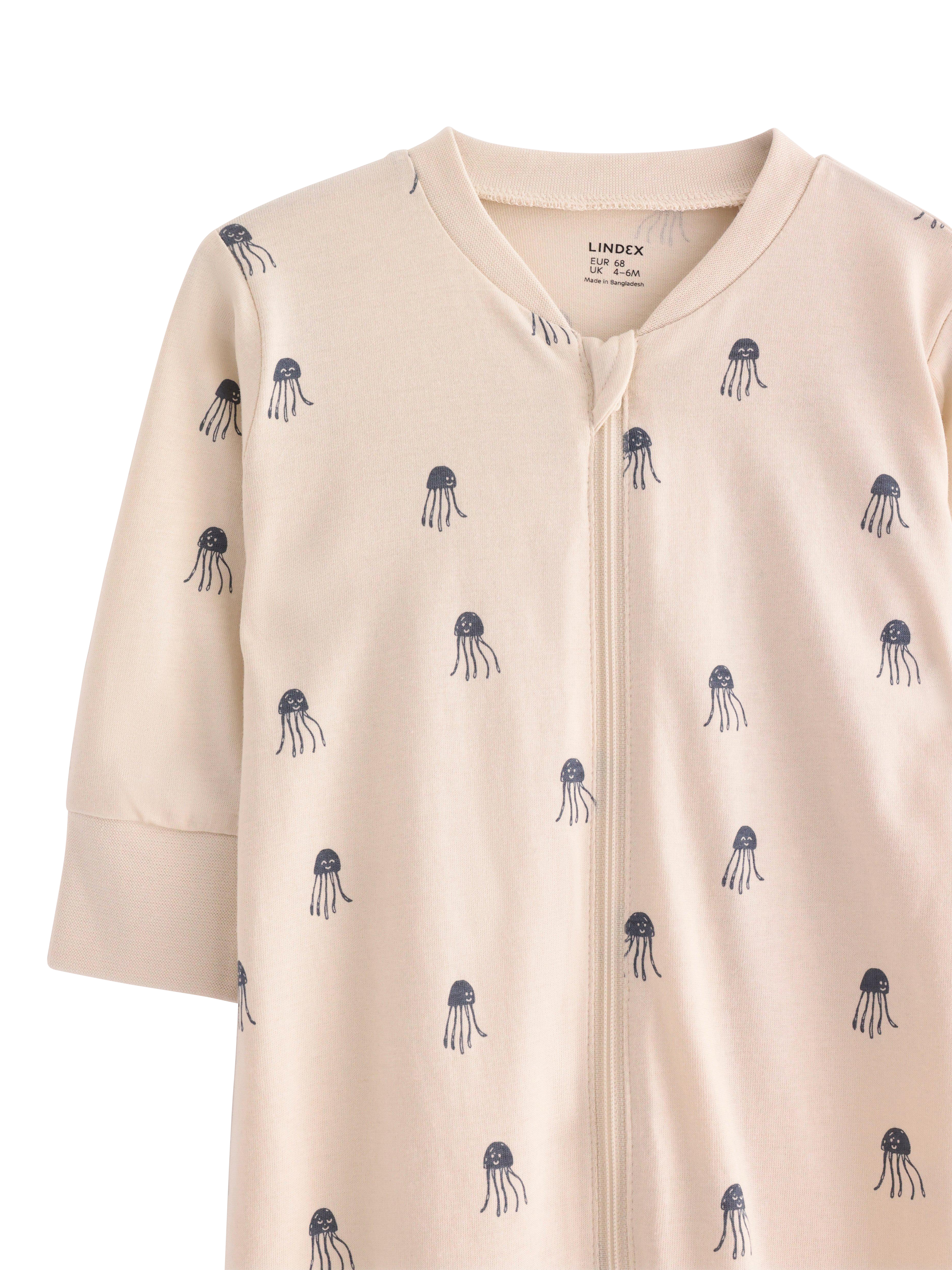 Product image 3 of 3, which shows Lindex Baby Cotton Zip-Up Sleepsuit, Light Beige, 12-18 months