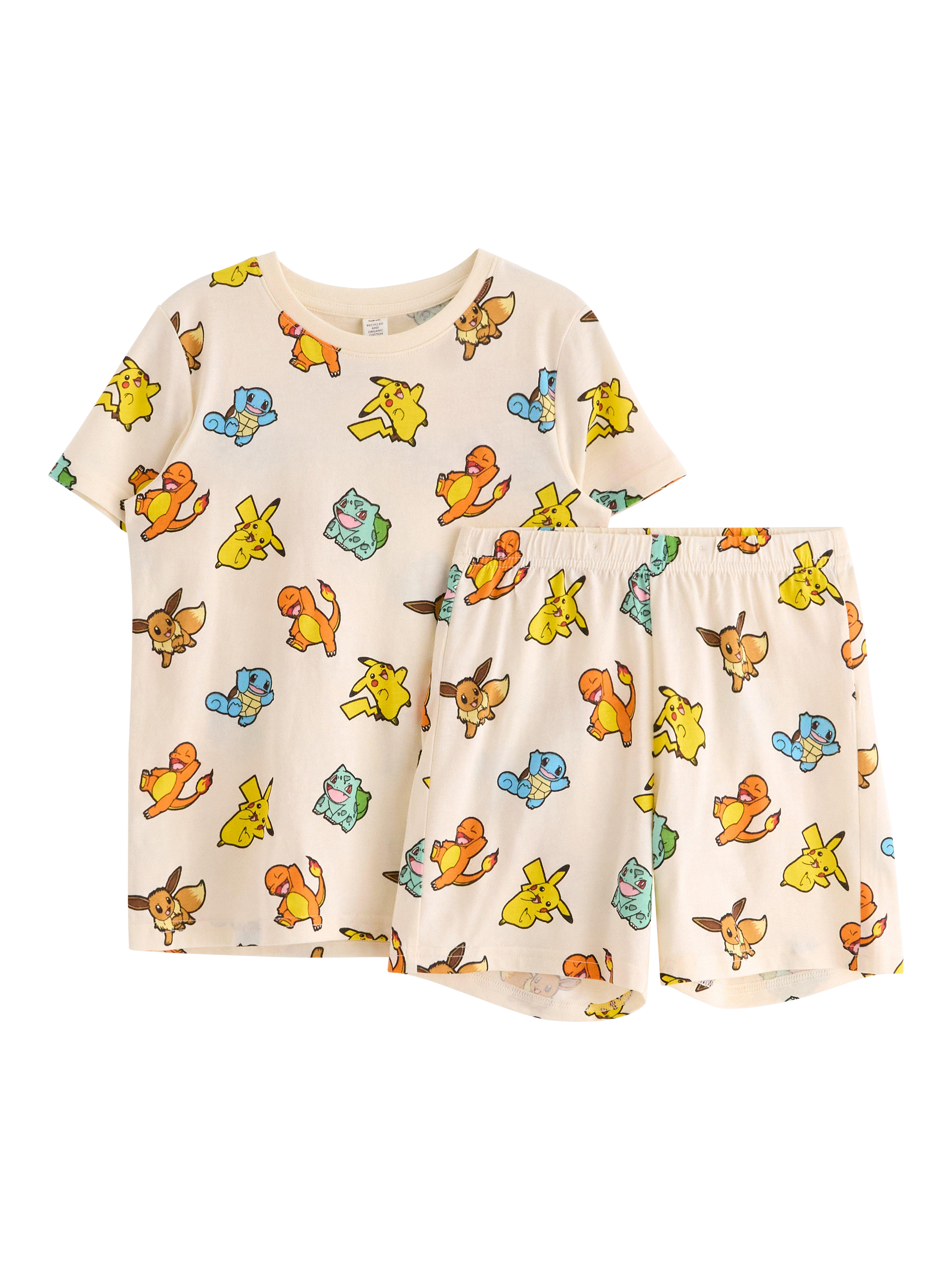 Product image 1 of 3, which shows Lindex Kids' Cotton Pokémon Shortie Pyjama Set, White, 2-4 years