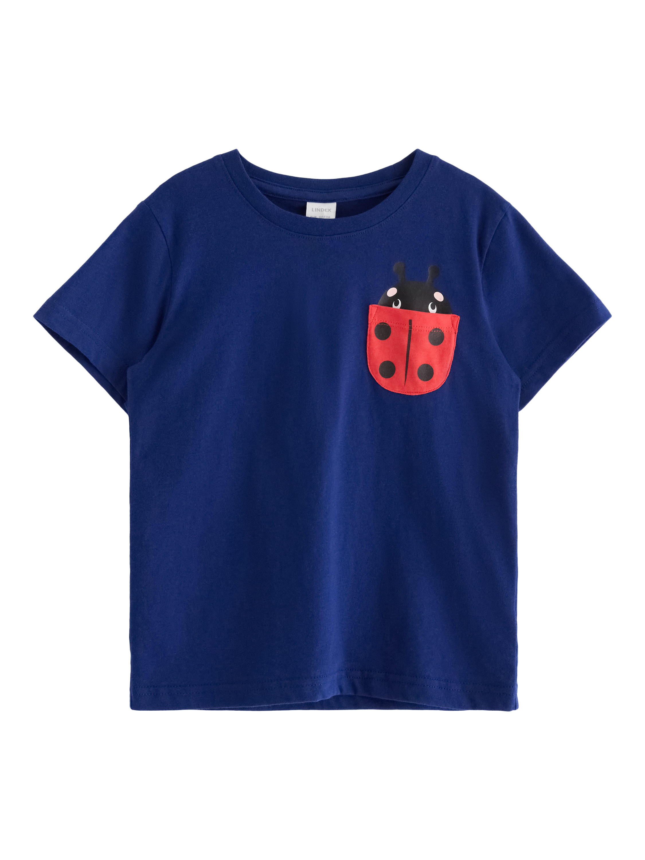 Product image 4 of 6, which shows Lindex Kids' Ladybird Pocket T-Shirt, Dark Blue, 4-6 years
