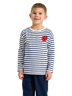 Lindex Kids' Ladybird Stripe Long Sleeve Top, Light Dusty White, Light Dusty White
