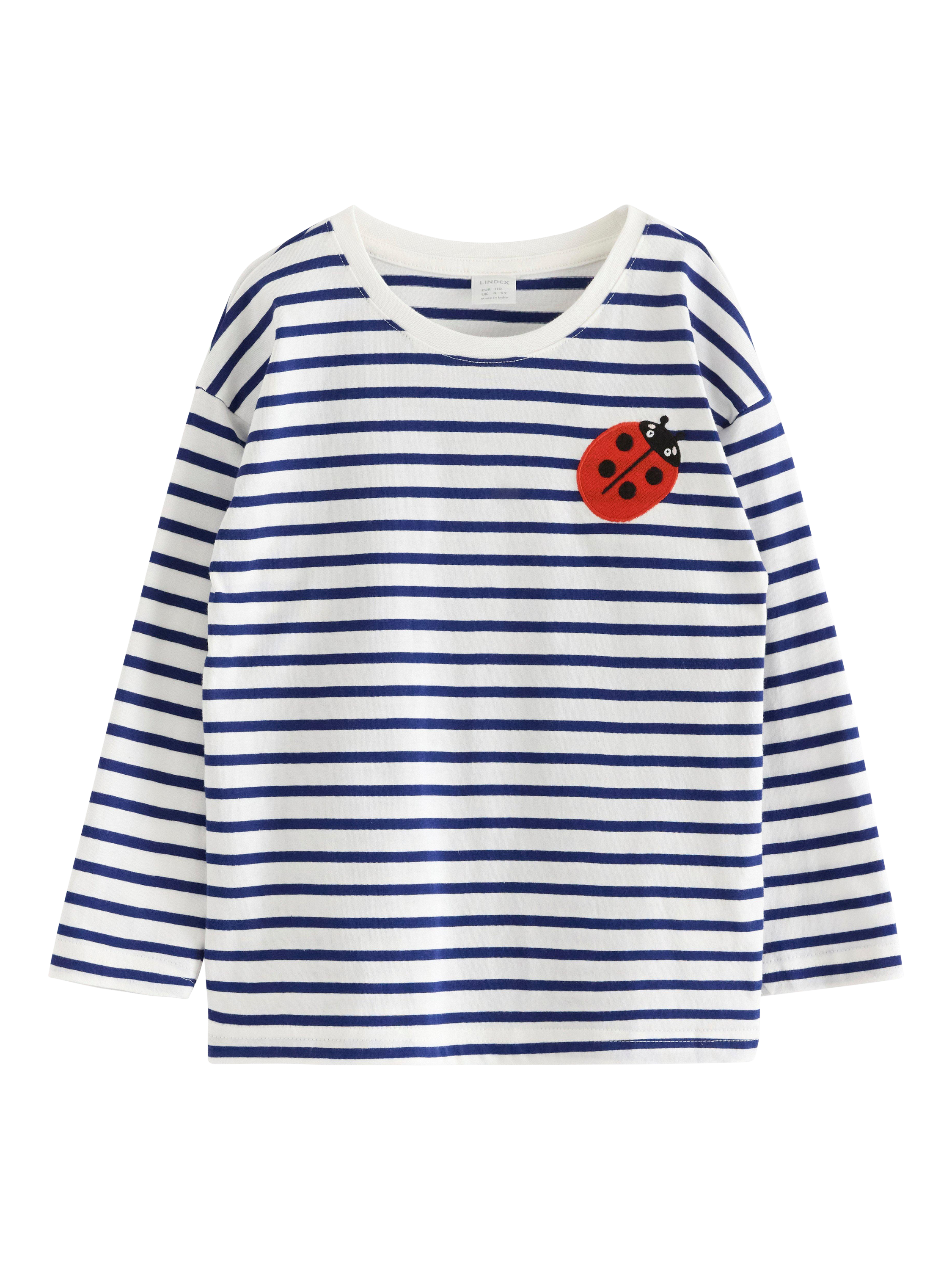 Product image 4 of 6, which shows Lindex Kids' Ladybird Stripe Long Sleeve Top, Light Dusty White, 6-7 years