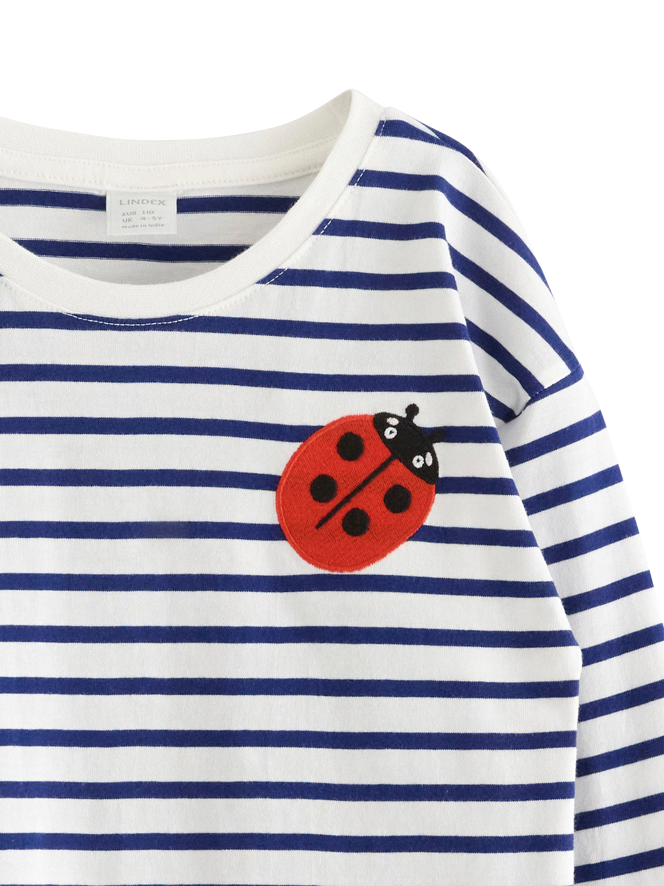 Product image 6 of 6, which shows Lindex Kids' Ladybird Stripe Long Sleeve Top, Light Dusty White, 6-7 years