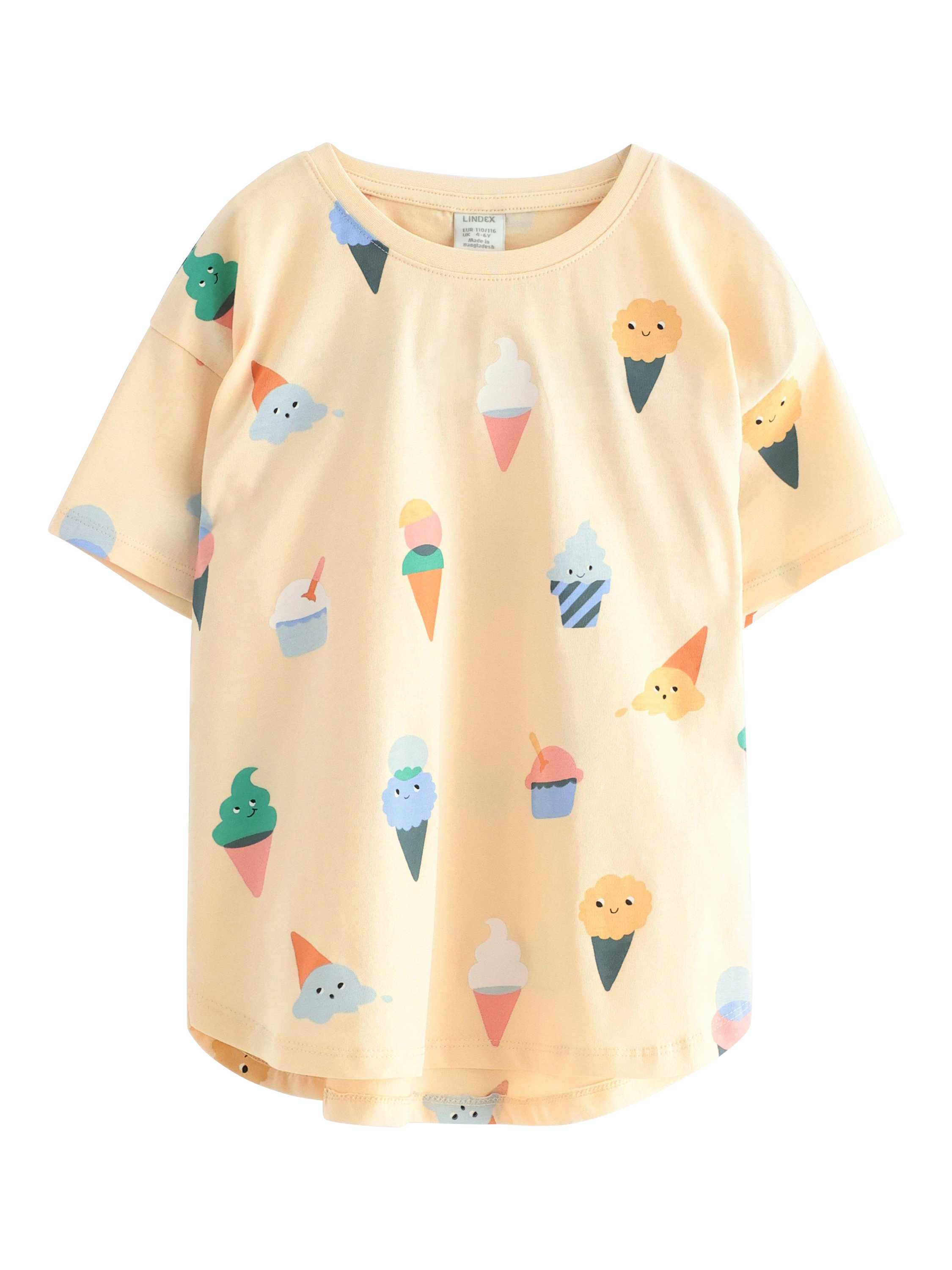 Product image 1 of 3, which shows Lindex Kids' Cotton Ice-Cream Print T-Shirt, Light Yellow, 2-4 years