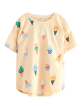 Lindex Kids' Cotton Ice-Cream Print T-Shirt, Light Yellow