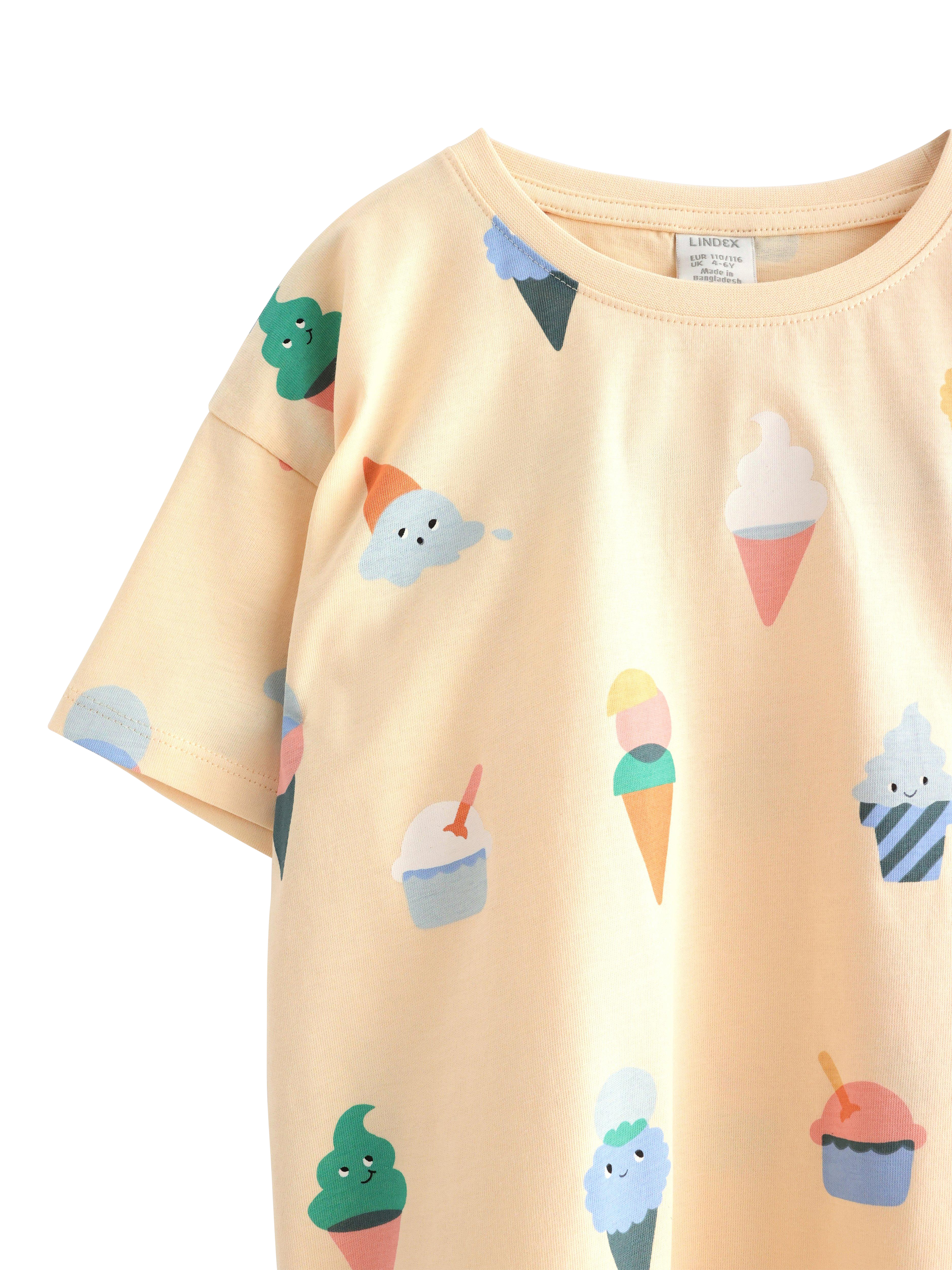 Product image 3 of 3, which shows Lindex Kids' Cotton Ice-Cream Print T-Shirt, Light Yellow, 2-4 years