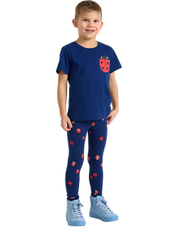 Lindex Baby Ladybird Print Brushed Leggings, Dark Blue, Dark Blue