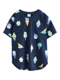 Lindex Kids' Short Sleeve Ice-Cream Print T-Shirt, Dark Blue