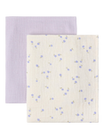 Lindex Floral Muslin Blanket, Pack of 2, Light Dusty Lilac