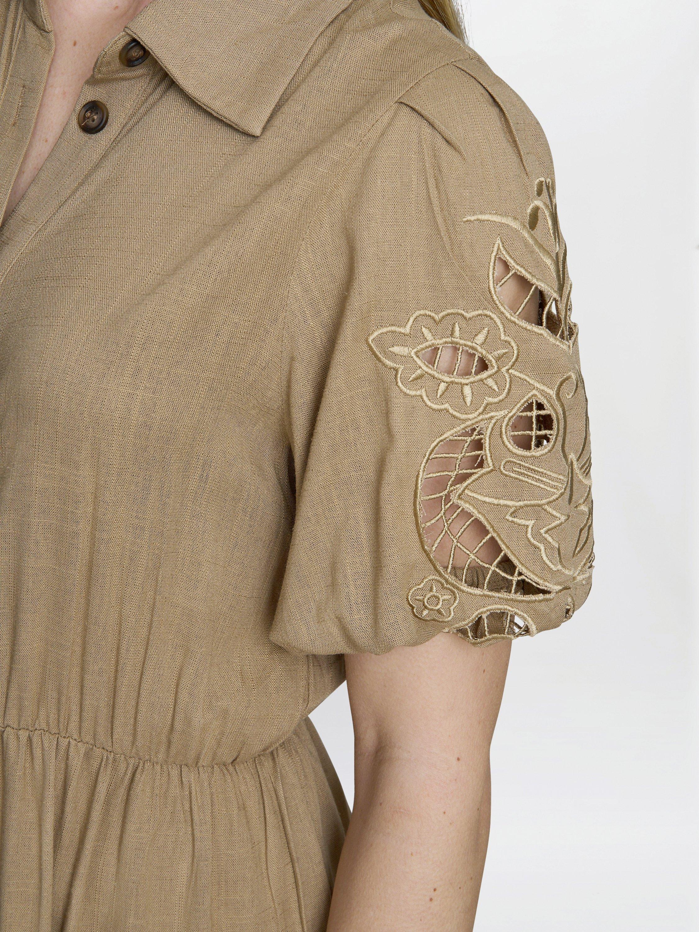 Product image 5 of 6, which shows Gina Bacconi Carey Button Down Tiered Shirt Dress, Tan, S-M